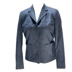 Michael Kors Petite Wool-Cotton Blend Blazer Jacket in Blue Size 4P